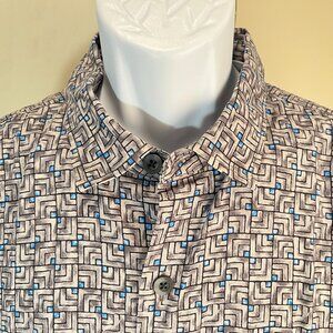 Tommy Bahama Men's gray, blue and white detailed 100% silk hawaiian shirt L EUC